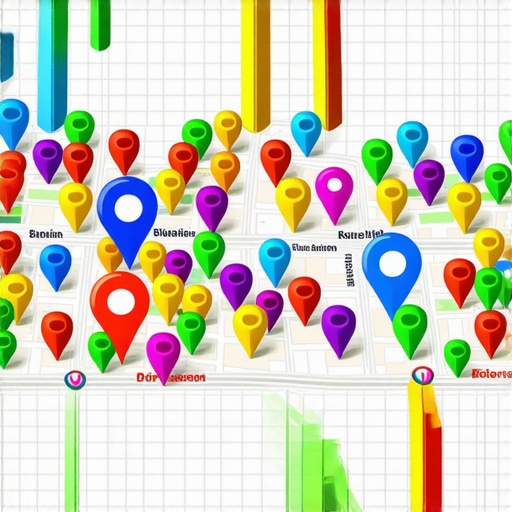 A digital map showing local business ranking pins and a search proximity grid.